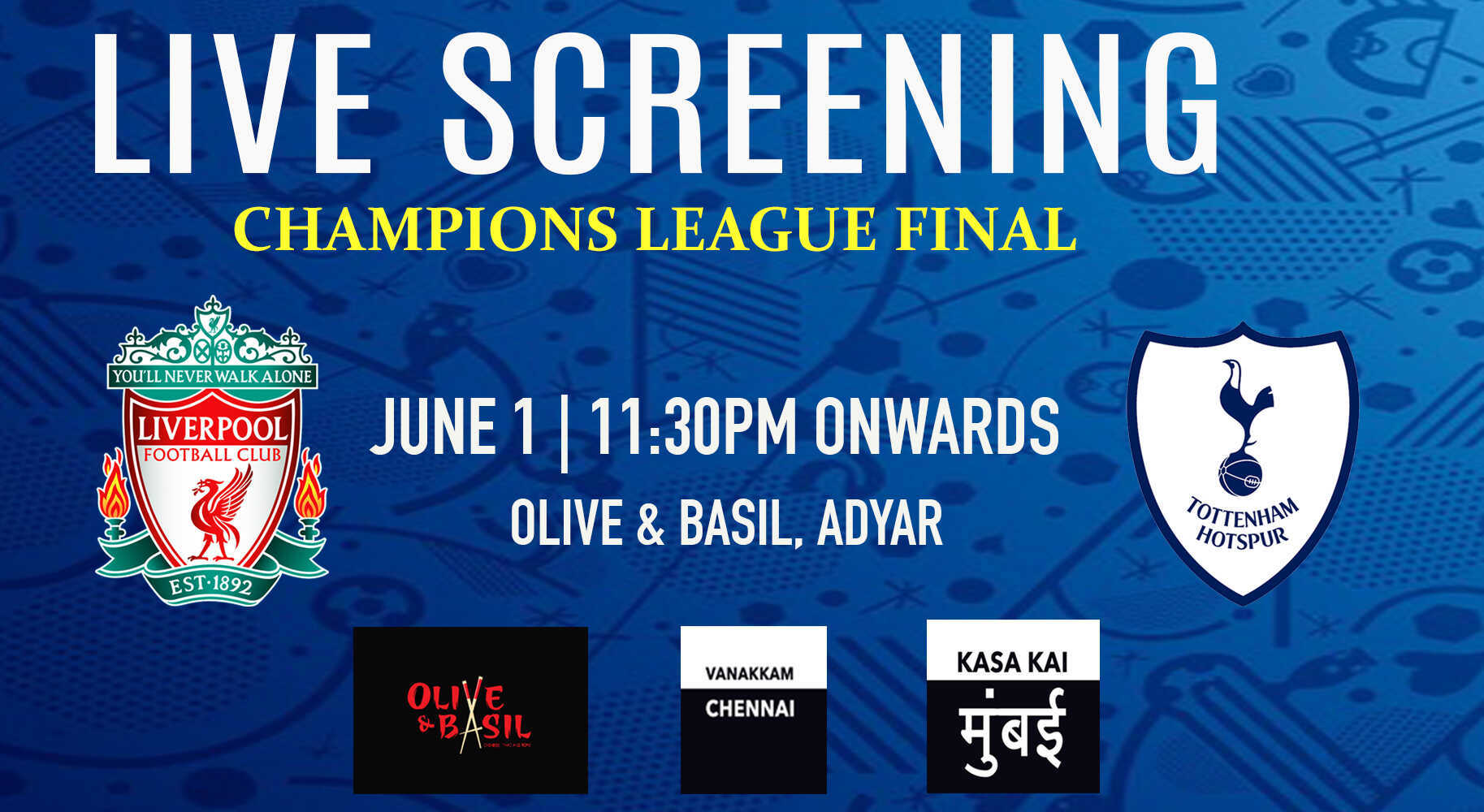 Live Screening Champions League Final At Olive and Basil Adyar