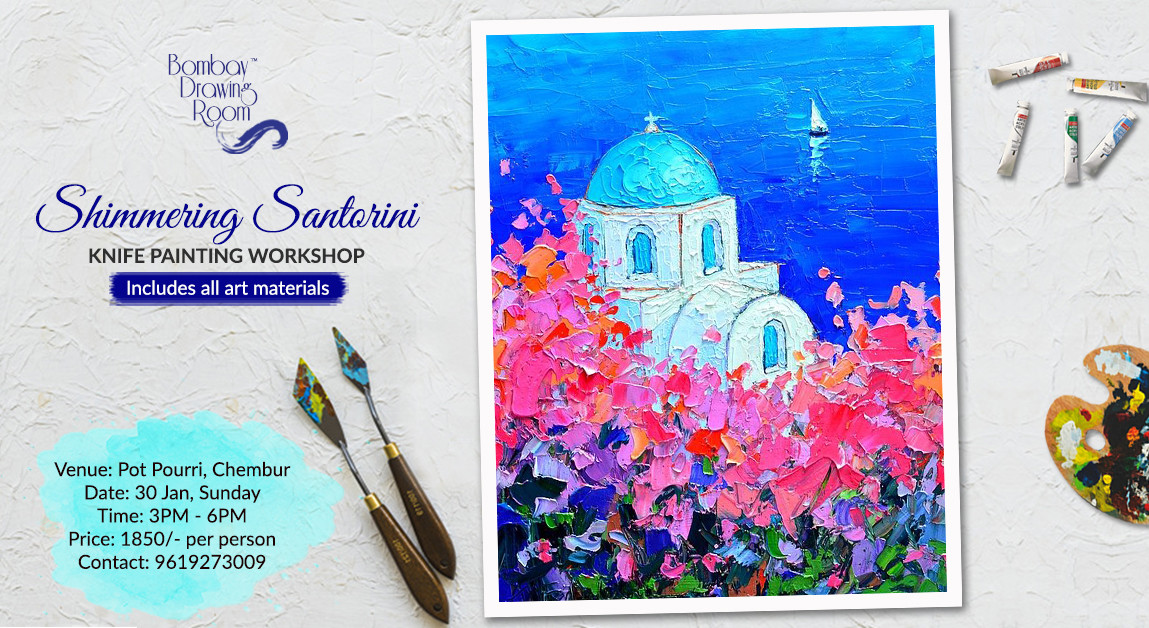 Shimmering Santorini Knife Painting by Bombay Drawing Room