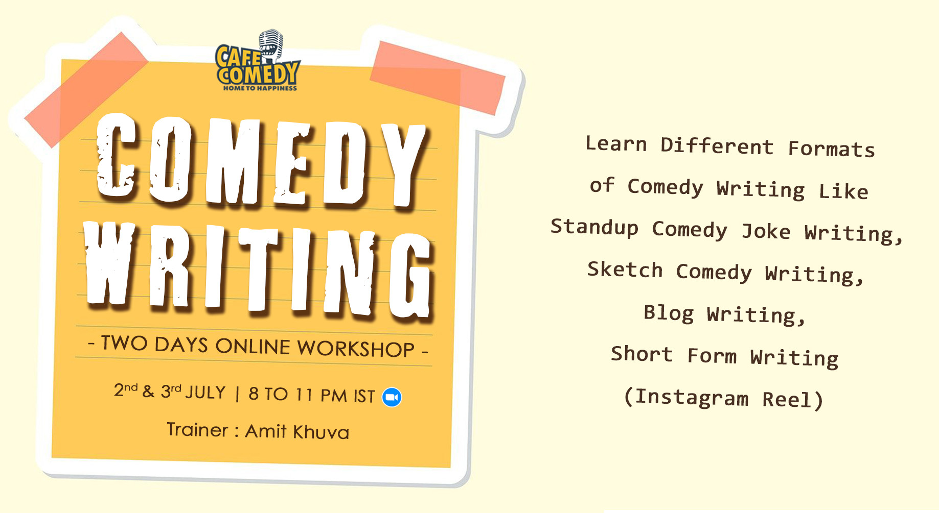Comedy Writing Two Days Online Workshop By Cafe Comedy