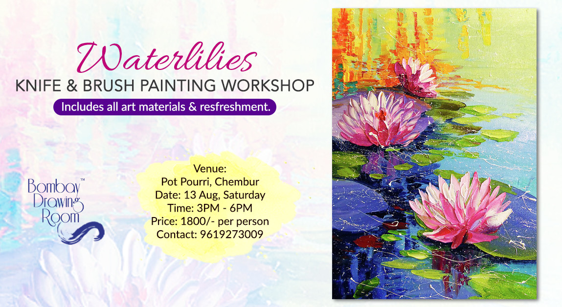Waterlilies Knife Painting by Bombay Drawing Room Painting