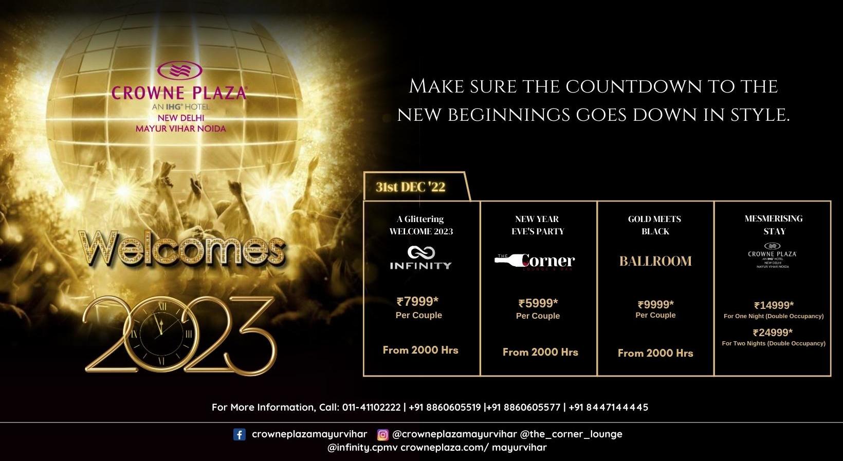 New Year Celebration Crowne Plaza Mayur Vihar NYE 2023