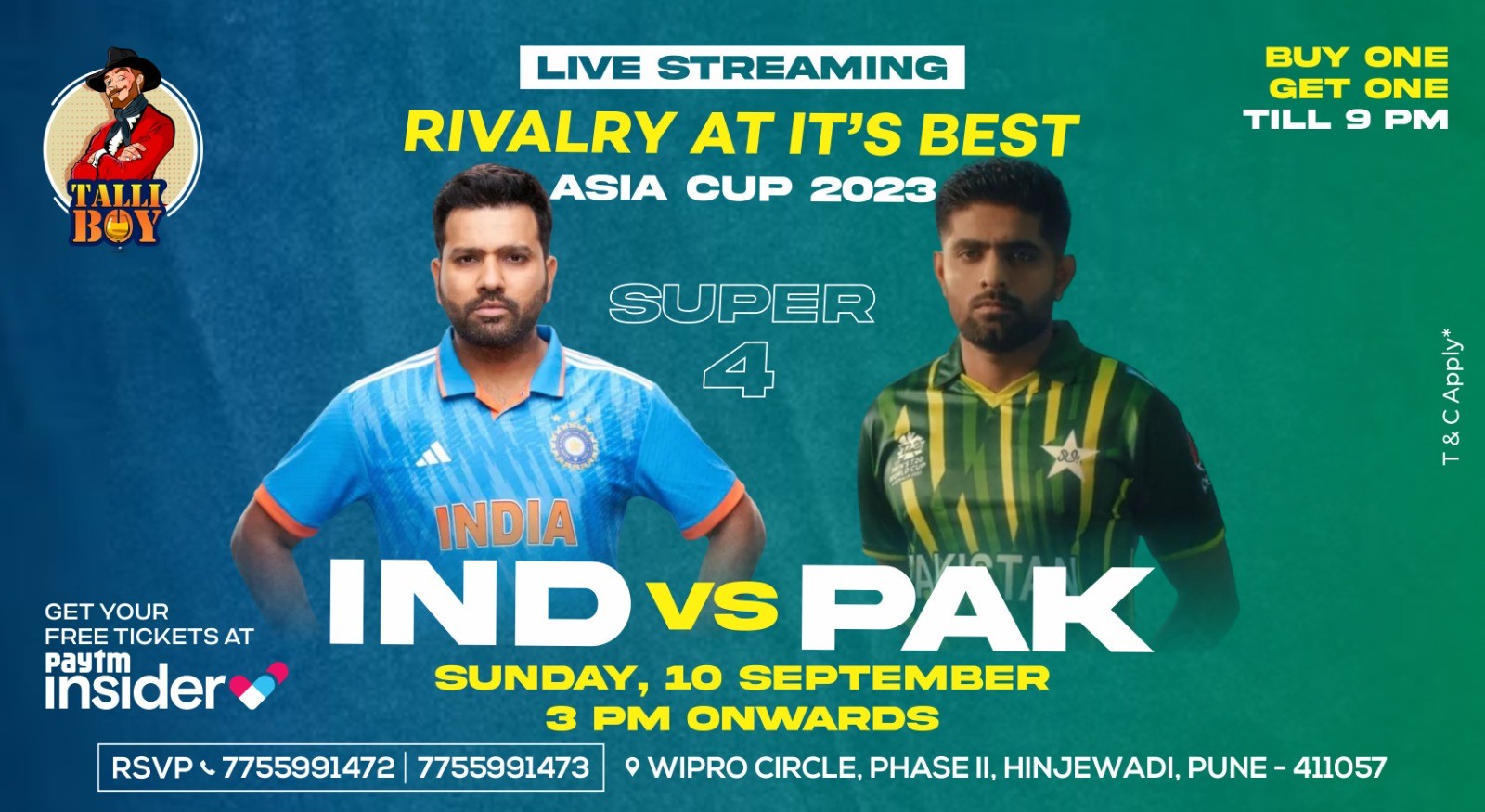 Asia Cup 2023-Super 4-India Vs Pakistan Live Screening at Talliboy Hinjewadi!
