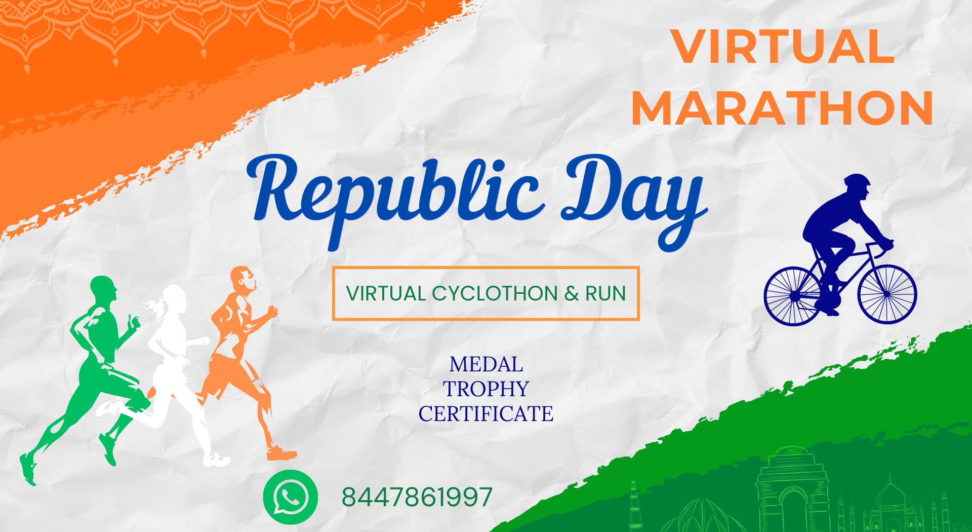 Republic Day Virtual Marathon Medal & Trophy for all Participants