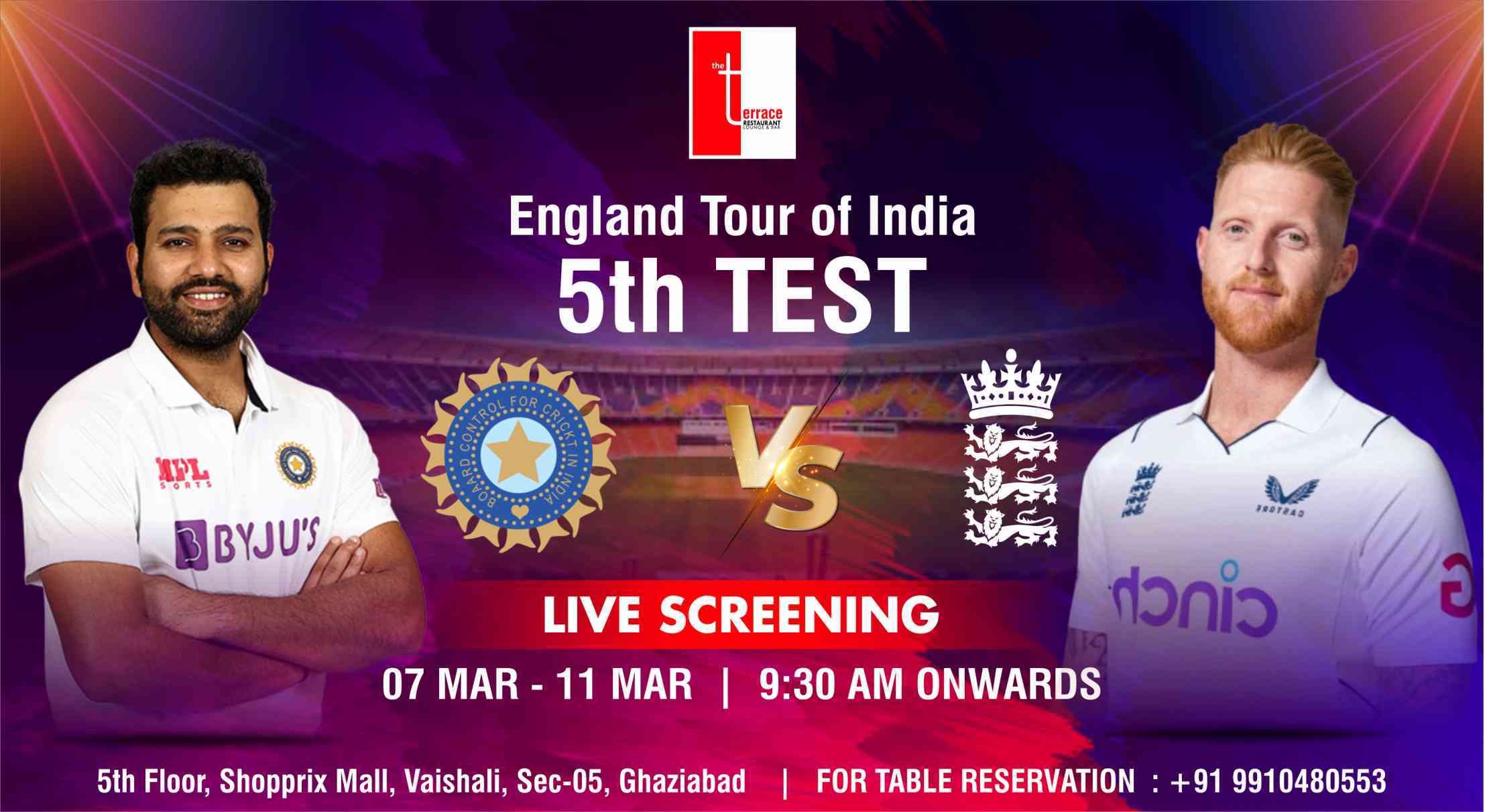 India Vs England 5th Test Match Screening 