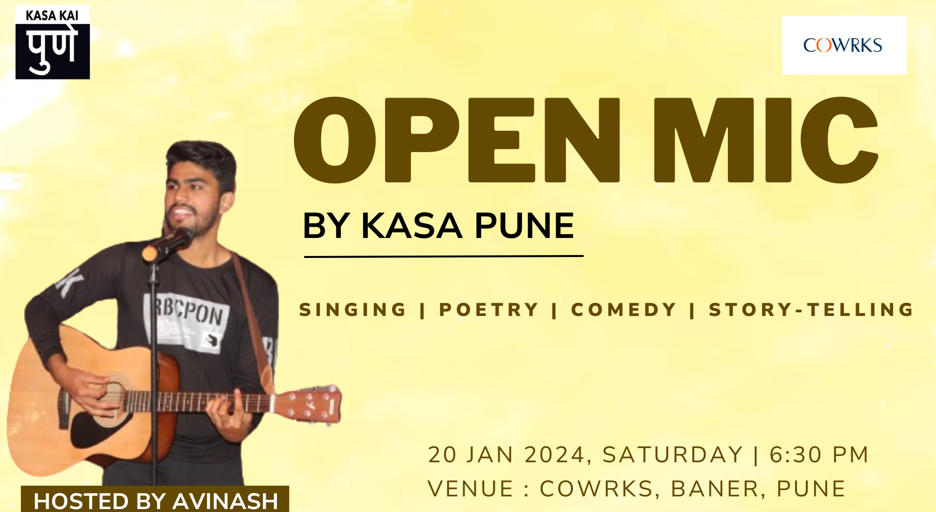 Open mics by Kasa Kai Pune at Cowrks, Baner, Pune