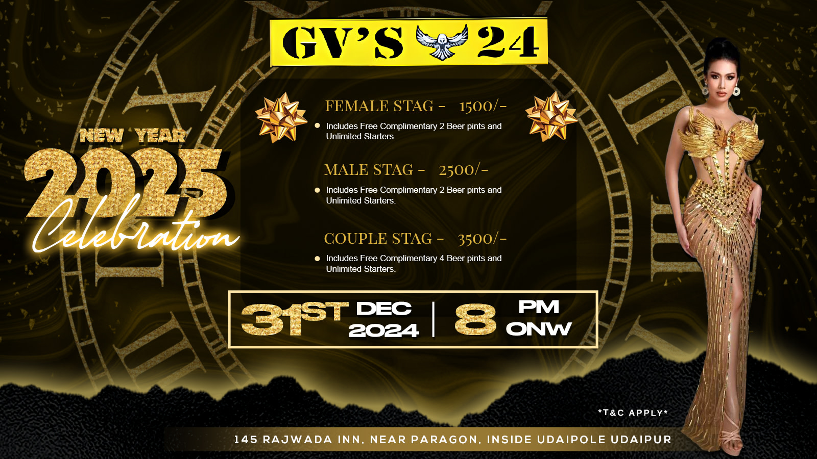 New year night NY2025 NY Parties 2025 Event in Udaipur