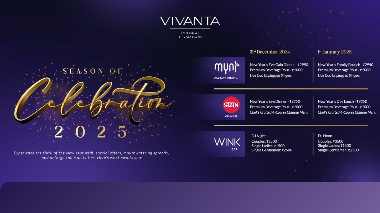 Season of New Year Celebration at Vivanta Chennai! NY2025 NY